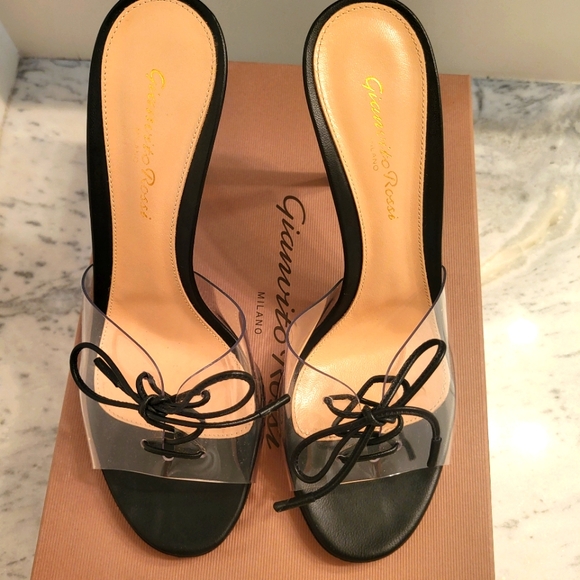 Gianvito Rossi Shoes - Gianvito Rossi Helmut Mule Black Bow-detailed PVC Leather Open Toe